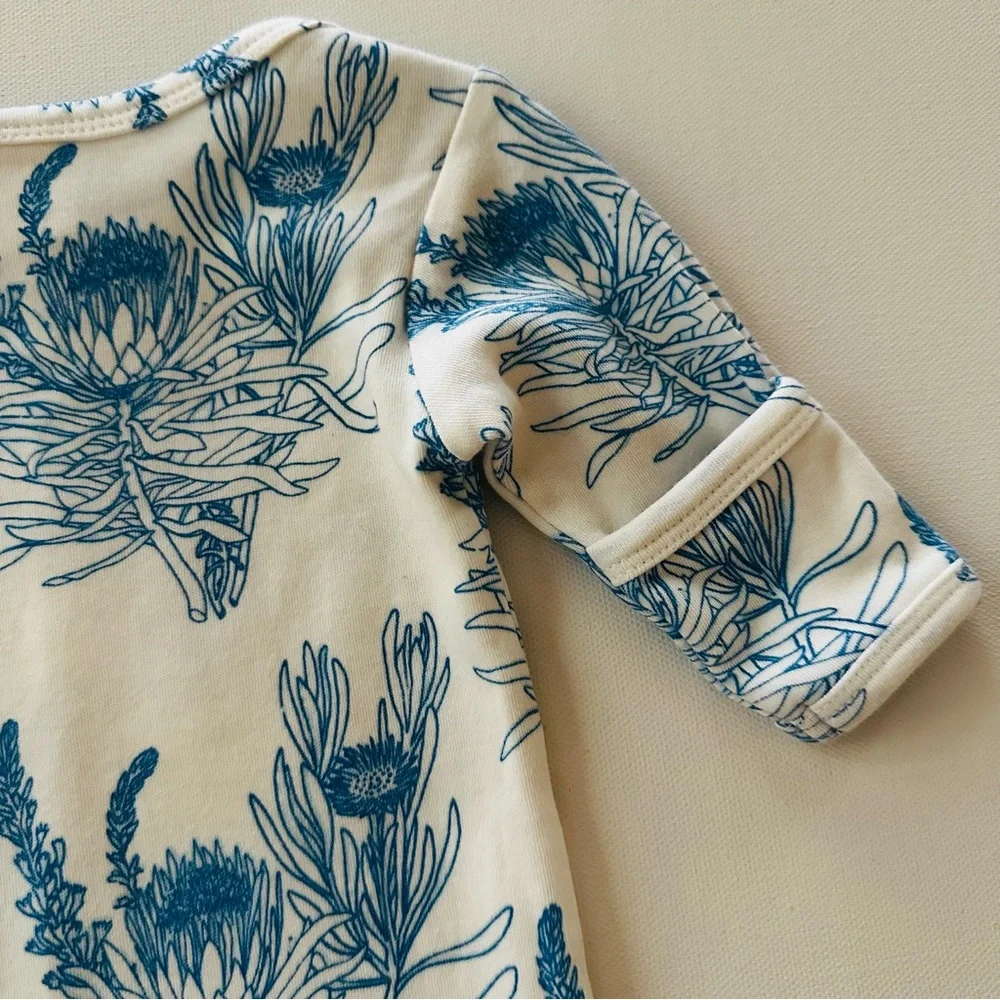 Kate Quinn 0-3 Months Baby Girl Blue White Floral Knot Nightgown Organic Cotton